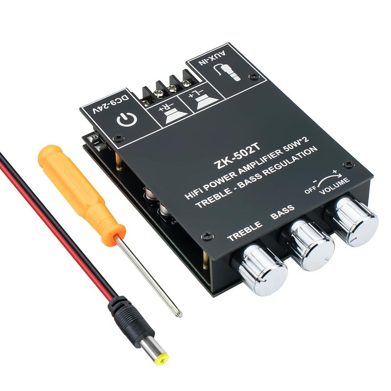 Hosyond ZK-502T 100W لوحة مضخم صوت بلوتوث 5.0 مع تحكم في الترددات العالية والمنخفضة، TPA3116D2 50Wx2، لوحة مضخم بلوتوث لمكبرات الصوت السلبية المنزلية - Image 1